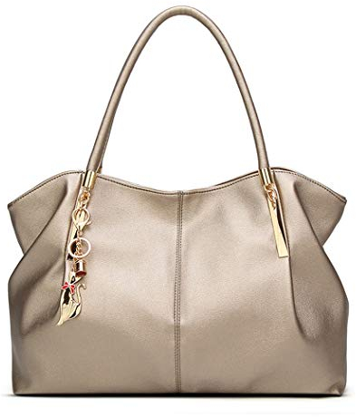 BUKESIYI Damen Tasche Handtasche Umhängetasche Schultertasche Frauen Kulturbeutel Weekender Klein PU Leder DE77218 Gold