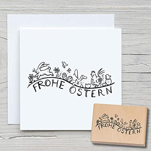 NEWSTAMPS Stempel Frohe Ostern 04 Motivstempel groß aus Holz & Gummi zum Karten und Geschenke basteln, Holzstempel für Ostern, Osterkarte, Scrapbook, Textilstempel, Deko, Kinder