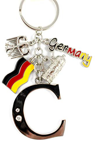 ELLUG Schlüsselanhänger H.: 11cm Buchstaben/Letter/Initalien/Alphabet/ABC mit Glitzersteinen & Charms Bierkrug/Adler/Deutschland-Fahne/Germany (C)