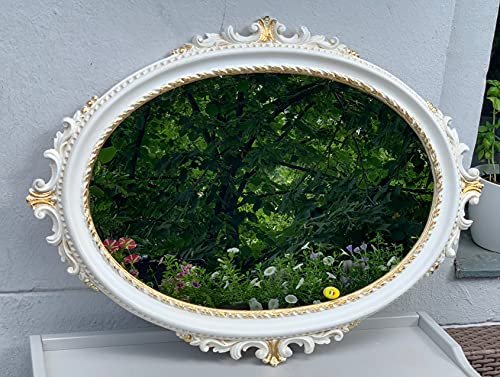 Wandspiegel Elfenbein Gold Oval Barock Spiegel antik Bad Spiegel 62x48cm Flurspiegel C12