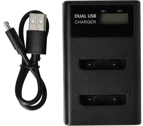 vhbw Dual USB Ladegerät kompatibel mit Polaroid T831, T730, T1455, T370, CTA-00730S, Q20, Q40, T1032 Kamera/Akku - Ladeschale mit Display, 4,2 V
