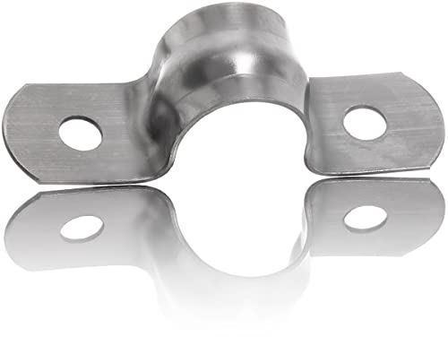 YoiYee 12mm U Shape Pipe Clamp, 304 Stainless Steel Saddle Hose Clip, 2 Holes Tension Strap for Ducting Plumber Securing Gas/Water Pipe/Tube, Pack of 10
