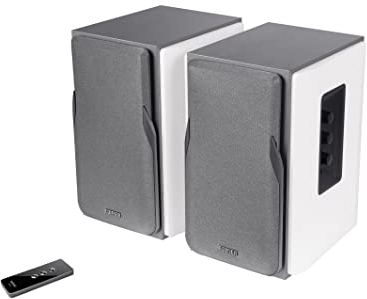 EDIFIER R1380T - Enceintes Studio Bibliothèque Actives, Télécommande IR, Entrées RCA, Prises Optique et Coaxiale, Ampli Intégré, 42W, Blanc