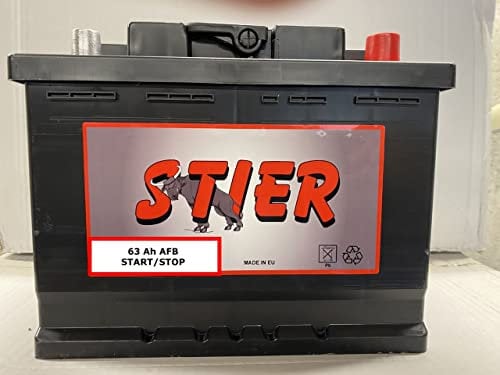 Batería de coche Stier 63 Ah AGM Start & stop - Dimensiones: 242 x 175 x 190 mm - compatible con Fiat Doblo 1.4 desde febrero de 2010
