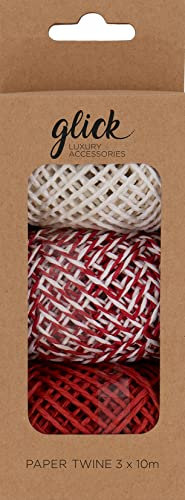 Glick Christmas Twine Ribbon Multipack - Nordic Paper Ribbon in Red and White for Gift Wrapping - Multicolor, 65 x 170 x 45