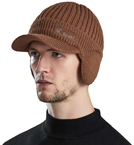 YAMEE Herren Wintermütze Strickcap Wintercap Damen Strickmütze Beanie mit Schirm Kappe,Schirmmütze mit Ohrenklappen Herren Ohrenschutz
