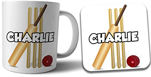 AK Giftshop Personalised Cricket Mug and Coaster Gift Set