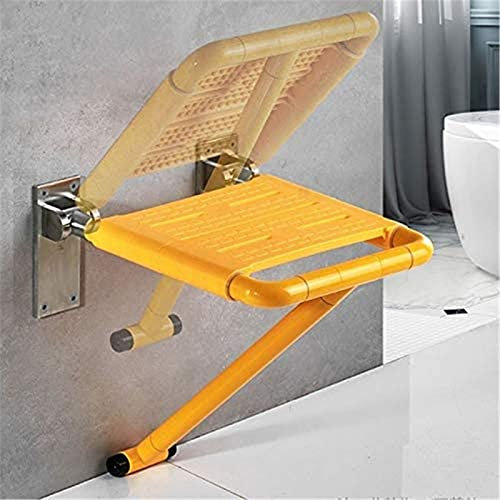 HAPPLiGNLY Badhocker, Gepolsterte Sitztransferbank, Duschhocker Duschstuhl Aus Edelstahl 304, Wandmontierter Badezimmer-Duschhocker, Gelb