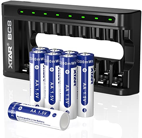 Wiederaufladbare aa Batterien mit Ladegerät 8-Stück XTAR 1.5V Lithium 3300mWh AA Batterie BC8 AA Ladegerät 8-Slot (BC8+8pcs 1.5V AA)