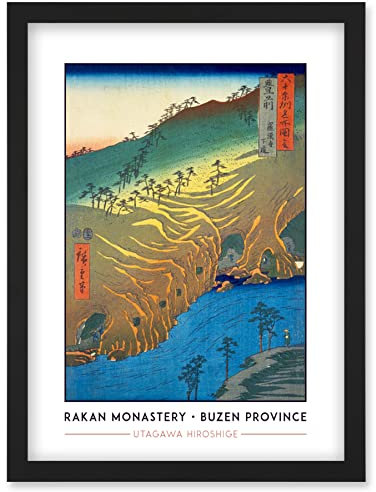 Wee Blue Coo The Passage Under the Rakan Monastery Buzen Province Utagawa Hiroshige Japanese Woodblock Classic Collection Artwork Framed Wall Art Print A4