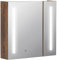 kleankin Armoire de Toilette avec Miroir Lumineux LED Meuble Salle de Bain 2 Portes avec 3 Niveaux 70 x 15 x 65 cm Aspect Bois