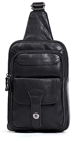 FANDARE Retro Brusttasche Leder Sling Bag Herren Umhängetaschen Schultertasche Wasserresistent Crossover Rucksack Daypacks für Männer Outdoor Reisen Camping Wanderrucksäcke Crossbody Pack Schwarz