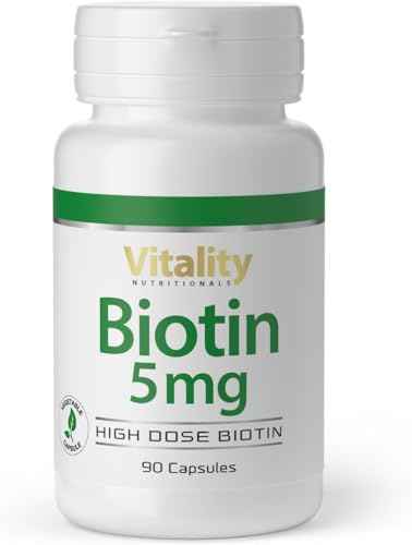 Biotin Kapseln Hochdosiert 5000 mcg (5 mg) ohne Zusatzstoffe, Vitamin B7 für Haut Haare Nägel. Vegan (90 Stk) für 3 Monate Vitality Nutritionals by VitaminExpress