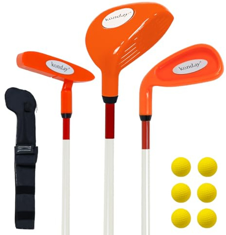 Kids Golf Clubs Set for Child,Konday Kids Golf Set,Include Drive,Iron,Putter,Carry Bag and Soft Balls Right Hand (Orange)