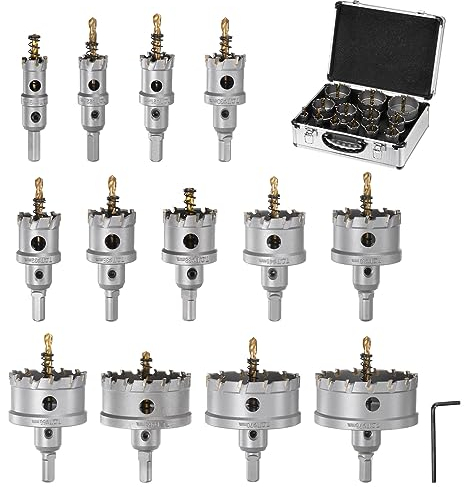 QUARKZMAN Lochsäge 14pcs Set 19/22/25/30/32/35/38/45/50/55/65/70/75mm Hartmetallbohrer Lochstanzer Metall Bohrer Hartmetallschneider Fräser für Edelstahl Eisen Legierung Holz Kunststoff