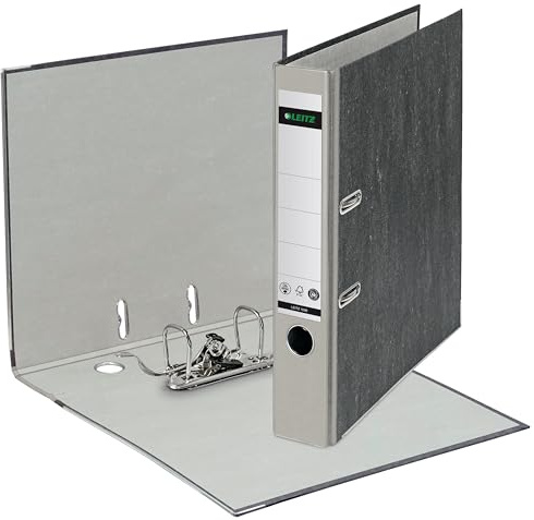 Leitz Qualitäts-Ordner 180°, A4, klimaneutral, 100% recycelter Karton, Schmal, 5,2 cm Rückenbreite, Wolkenmarmor-Papier (10 Stück, Grau)