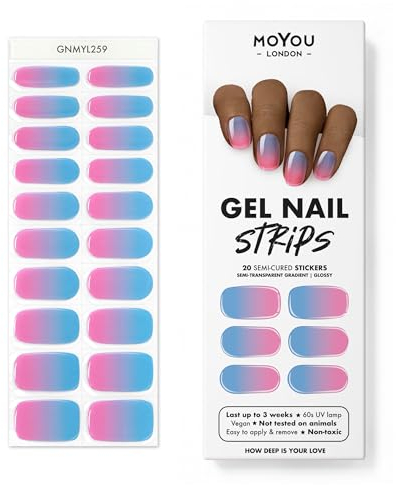 MOYOU LONDON Halbgehärtete UV Gel Strips - 20 Stück - Gel-Nagelfolien UV Härtend für Maniküre in Salonqualität - How Deep is Your Love