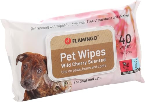 FLAMINGO Lingettes nettoyantes universelles Neutre Reini - 40pcs Convient aux Chiens et aux Chats - avec Parfum de la Cerise Sauvage - sans parabènes et sans Alcool - Nouveau Produit Populaire!