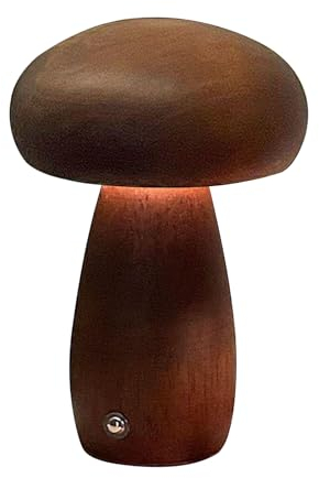 QENETY Holz-Nachtlicht, Niedliche Kleine Pilz-Schreibtischlampe, USB Wiederaufladbar, Verstellbar für Schlafzimmer, Heimdekoration
