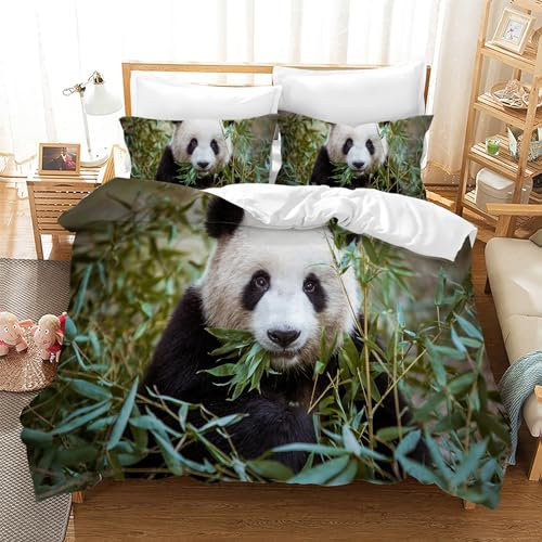 Leleyouzer Panda Bettwäsche Set für Kinder, Bettbezug mit Tiermotiv, 1 Mikrofaser Kinderbettbezug und 2 Kopfkissenbezug 50 x 75cm (P3, 220×240 cm)