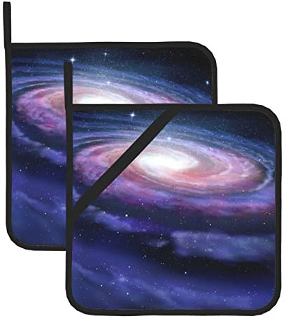 Quadratische Topflappen mit Tasche, Motiv: Weltraum, Foto, hitzebeständig, 2 Stück