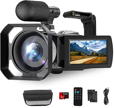 Hojocojo 4K 48MP Videokamera Camcorder 18X Digital Zoom WiFi Videokamera für YouTube 3,0 Zoll HD Screen Vlogging-Kamera mit 2 Batterien/kabellosem Mikrofon/ 64G SD-Karte/Fernbedienung