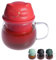 Kicura Glas-Teetasse mit Sieb und Deckel - Katzen-Design - 420ml - Für lose Tee & Kräuter - Geschenkidee für Teeliebhaber - Rot
