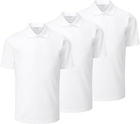 Trutex Basics 3 Pack Regular Fit, Short Sleeve School Polo Shirts for Boys and Girls (2-16 Years), Unisex Kids Polo Shirts Boys and Girls, Ideal for PE Kits - Genuine School Uniform White