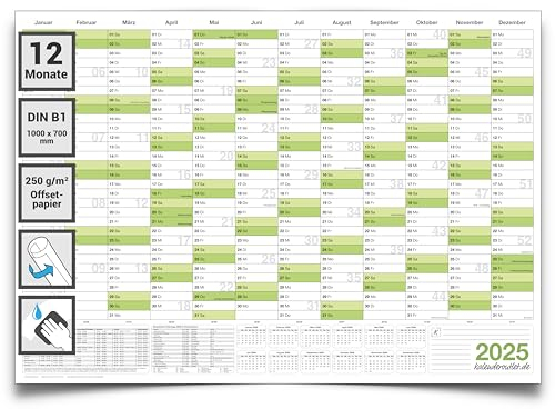 Kalenderoutlet ® Din B1 Wandkalender 2025 abwischbar XXL Jahresplaner 100x70 cm groß feucht korrigierbar. Jahreskalender, Kalender 2025 in deutscher Sprache
