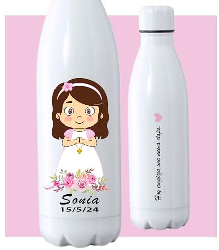 Botella personalizada comunión, botella regalo comunión, botella termica para regalo comuniones personalizada con nombre (Botella personalizada Comunión NIÑA)