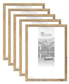 CLAMARO 'COLLAGE' 5er Set Bilderrahmen 15x20 handgefertigt nach Maß | Eiche Altholz | Moderner eckiger MDF Holz5er Set Bilderrahmen inkl. Acrylglas, Rückwand und Aufhänger