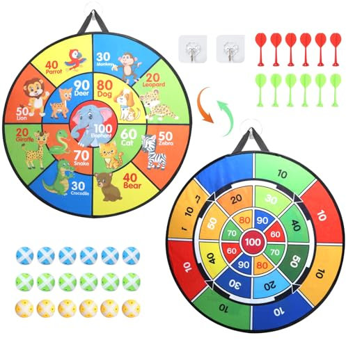 DBREAKS Dartscheibe Kinder, 72cm Spielzeug Doppelseitige Dartscheibe, Faltbares Indoor und Outdoor Wurfspie, Doppelseitige Klettball Dartscheibe für Zimmer, Geschenke für Kinder ab 3 Jahre
