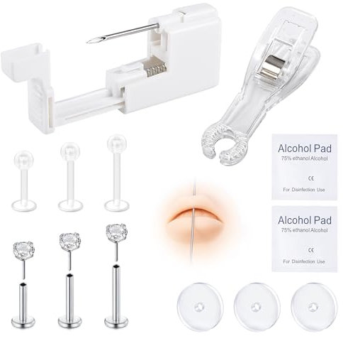AVYRING Kit de piercing jetable pour nombril, mamelon, barbell, lèvre, langue, kit pistolet de piercing professionnel en acier inoxydable, Acier inoxydable