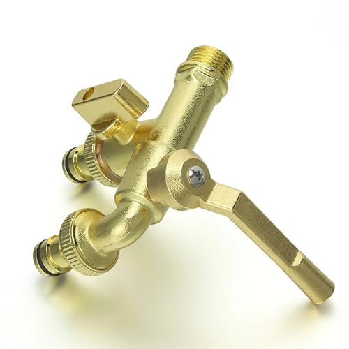 Rubinetto da Parete Fontana Vintage Giardino Rubinetto Doppio per Tubo Giardino Rubinetto 1/2 Pollice Esterno Antigelo,oro