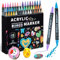 Mzh Art Lot de 48 marqueurs de peinture acrylique à double pointe, marqueurs acryliques de qualité supérieure pour bois, peinture sur roche, verre, toile, pierre, loisirs créatifs