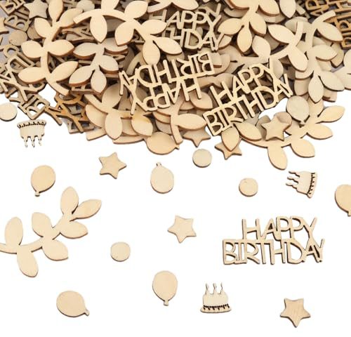 Kayqbonke 100 Stk Konfetti Geburtstag Tischdeko Holz, 6 Formen Tischdeko Geburtstag, Holz Geburtstag Tischdeko, Geburtstagsdeko Tisch für Geburtstage Partys Dekoration