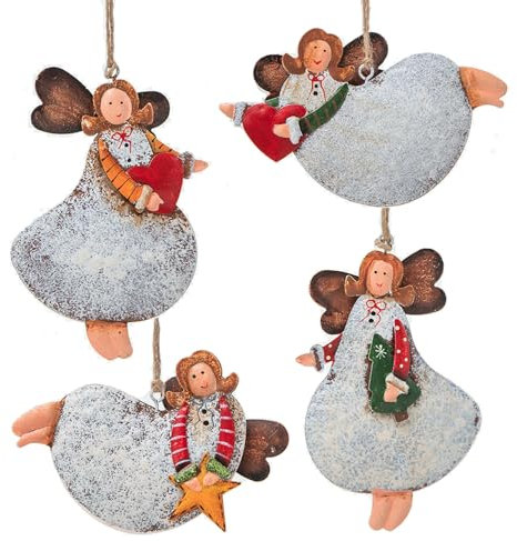 HERZONE 4pcs Metall Engel Anhänger Weihnachtsbaumanhänger Weihnachten Engel Anhänger aus Metall (4Engel)