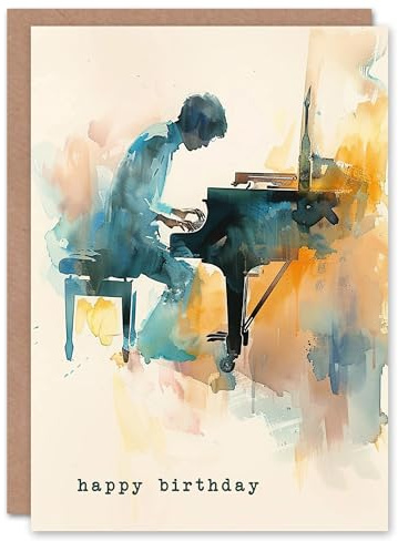 Artery8 Pianist Playing Piano Music Abstract Watercolour Blank For Him Or Her Art Birthday Card
