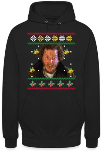 Unibly Marv Kevin Allein zu Haus - Weihnachten Ugly Sweater Hoodie Pullover, Schwarz, M