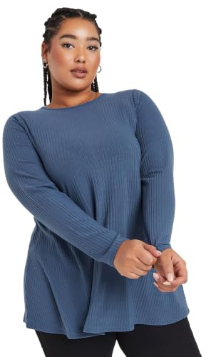 Yours Curve Long Sleeve Ribbed Swing Top - Women's - Plus Size Curve