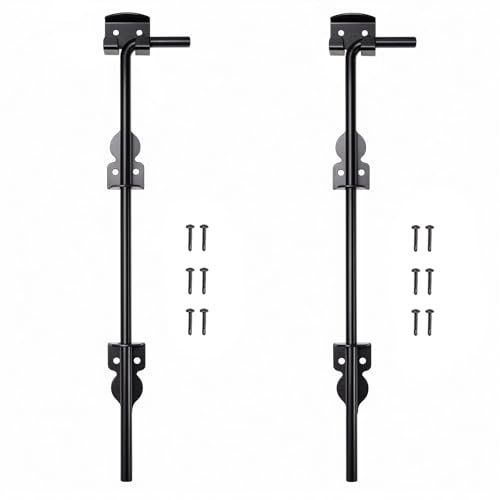 2 Pack 18 Heavy Duty Cane Bolt Gate Drop Rod Gate Stopper Hardware,Wrought Iron Gate Ground Latches for Wood Metal Vinyl Fences Double Doors,Drop Pin Lock for Holding Gate to The Ground, Black Finish