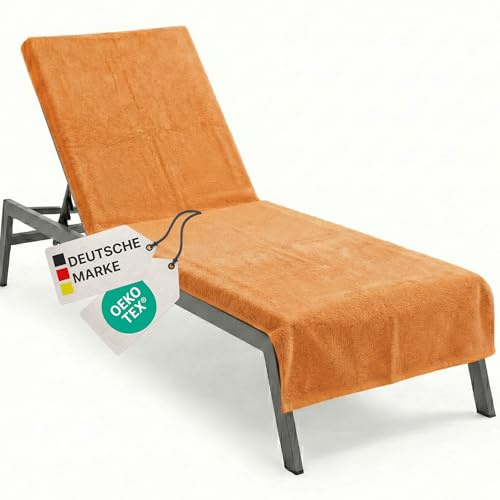 NYVI Frottee Schonbezug für Gartenliege NYVISpa 75x200 cm Orange - Hygiene Liegestuhlauflage für Sonnenliegen Strandliegen - Handtuch Bezug - OEKO-TEX 100