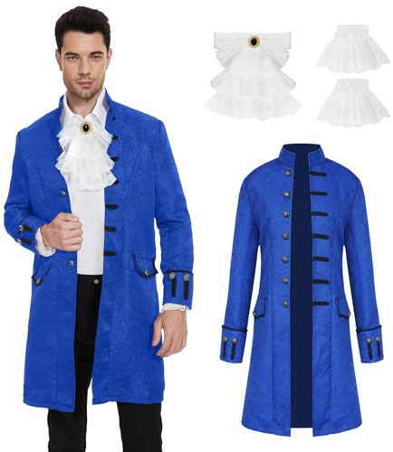 rumnigh Men's Steampunk Jacket Gothic Medieval Vintage Court Tailcoat Halloween Costumes (Blue, 5XL)