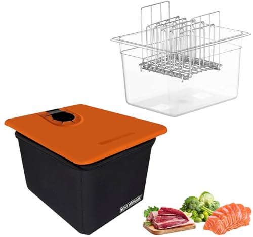 Recipiente Sous Vide 12L, Sous Vide Contenedor con Tapa Manguito Aislante y Estante, Contenedor transparente multifuncional (sin BPA) Adecuado para Pescado, Carne y Verduras