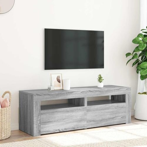 WRJENFSC TV Schrank Lowboard Grau Sonoma 120 cm mit RGB LED-Beleuchtung Moderner Fernsehtisch aus Holzwerkstoff für Wohnzimmer