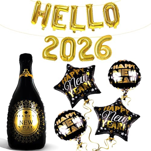 Hallo 2026 Ballons Gold-Set – Silvester Deko 2026, Riesiger 40-Zoll-Champagnerballon, Happy New Year Ballons, Silvesterpartyzubehör 2026, NYE-Dekor