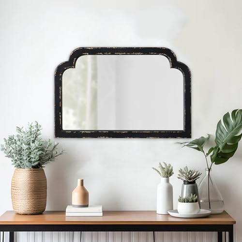 Sintosin Vintage Spiegel Schwarzer Rahmen 60 x 40 cm, Rustikaler Dekorative Wandspiegel Holz, Wand Spiegel Rechteckig Pour Badezimmer, Flur, Wohnzimmer