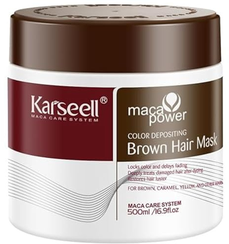 Karseell MACA CARE SYSTEM Braun Pigmentierte Haarmaske Farbmaske Pflege Nährend Feuchtigkeit Reparierend Antifrizz Glanz Intensiv Für Trocken Geschädigt Gefärbt Professionell 500ml