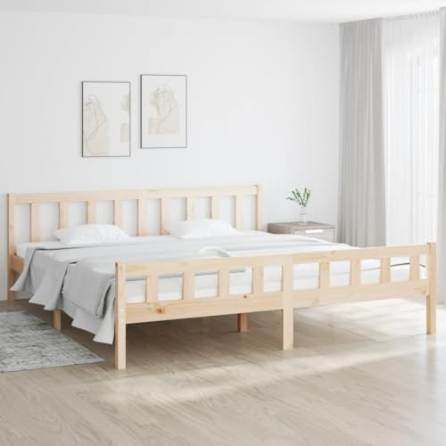Yunovire Massivholzbett Kiefernholz 160x200 cm, Robustes Bettgestell ohne Matratze, natürliches Design für Schlafzimmer, Stabiler Rahmen, modernes Möbelstück