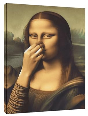 Opdestn Mona Lisa Badezimmer Wandkunst, Mona Lisa mit Nase-zu-Geste, Lustiges Poster, Humorvolle Toiletten Wandkunst, Ironische Wanddeko für Toilette, Gäste-WC oder Badezimmer, 30x40cm, Innenrahmen